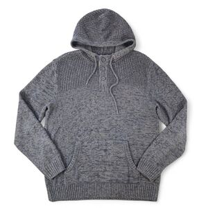 Commerce Grey Knit Hoodie Henley Sweater Men XL Cotton Blend Pullover Casual